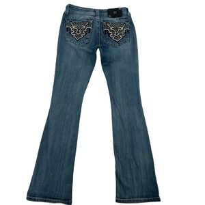 Miss Me Denim Boot Cut Jeans with Intricate Silver Detailing
